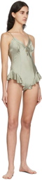 SKIMS Green Silk Teddy Bodysuit