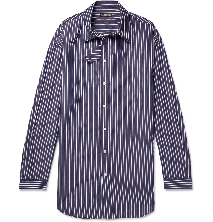 Photo: Balenciaga - Oversized Striped Cotton-Poplin Shirt - Blue