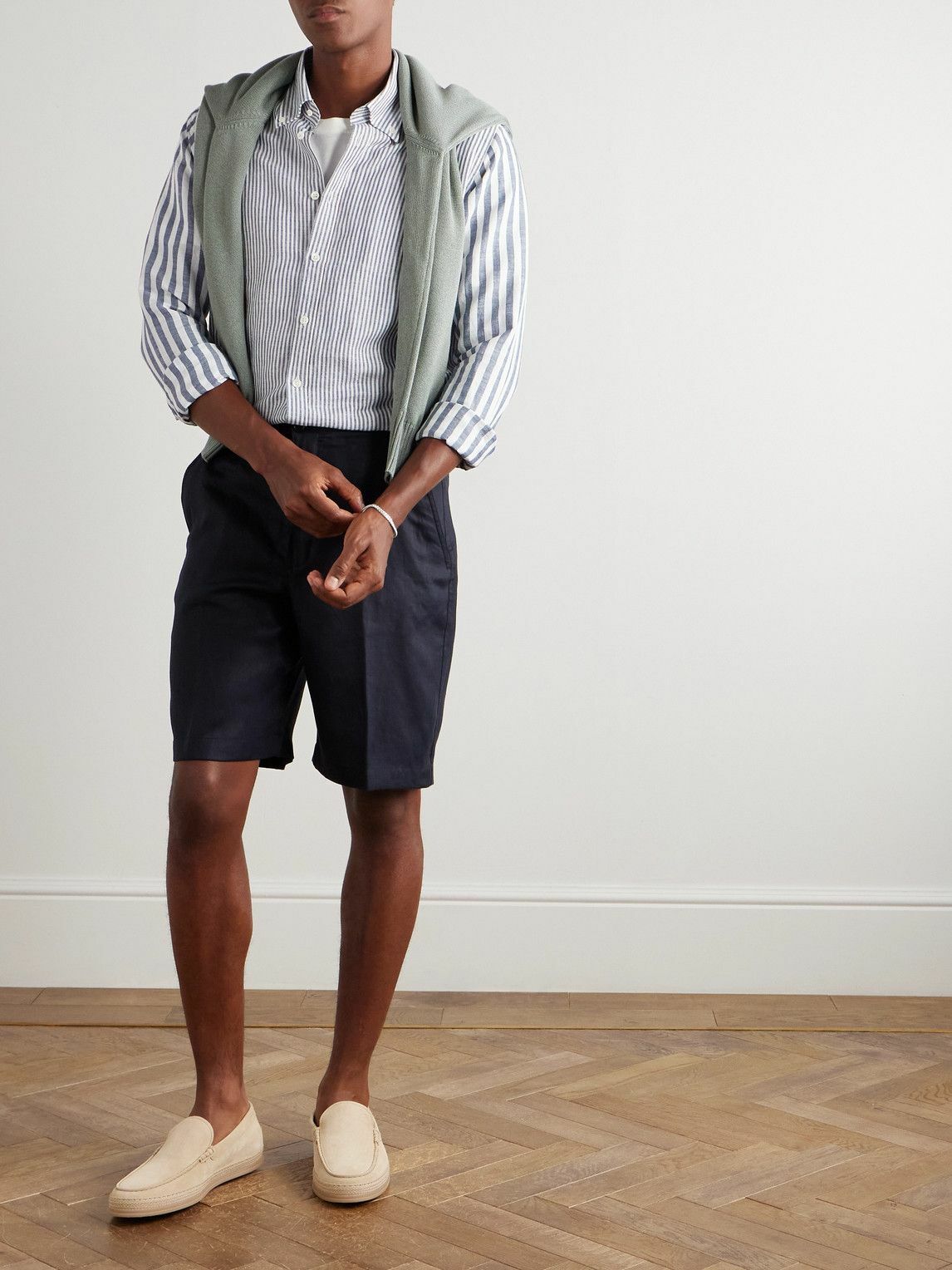 Richard James - Slim-Fit Button-Down Collar Striped Linen and Cotton-Blend Shirt - Blue