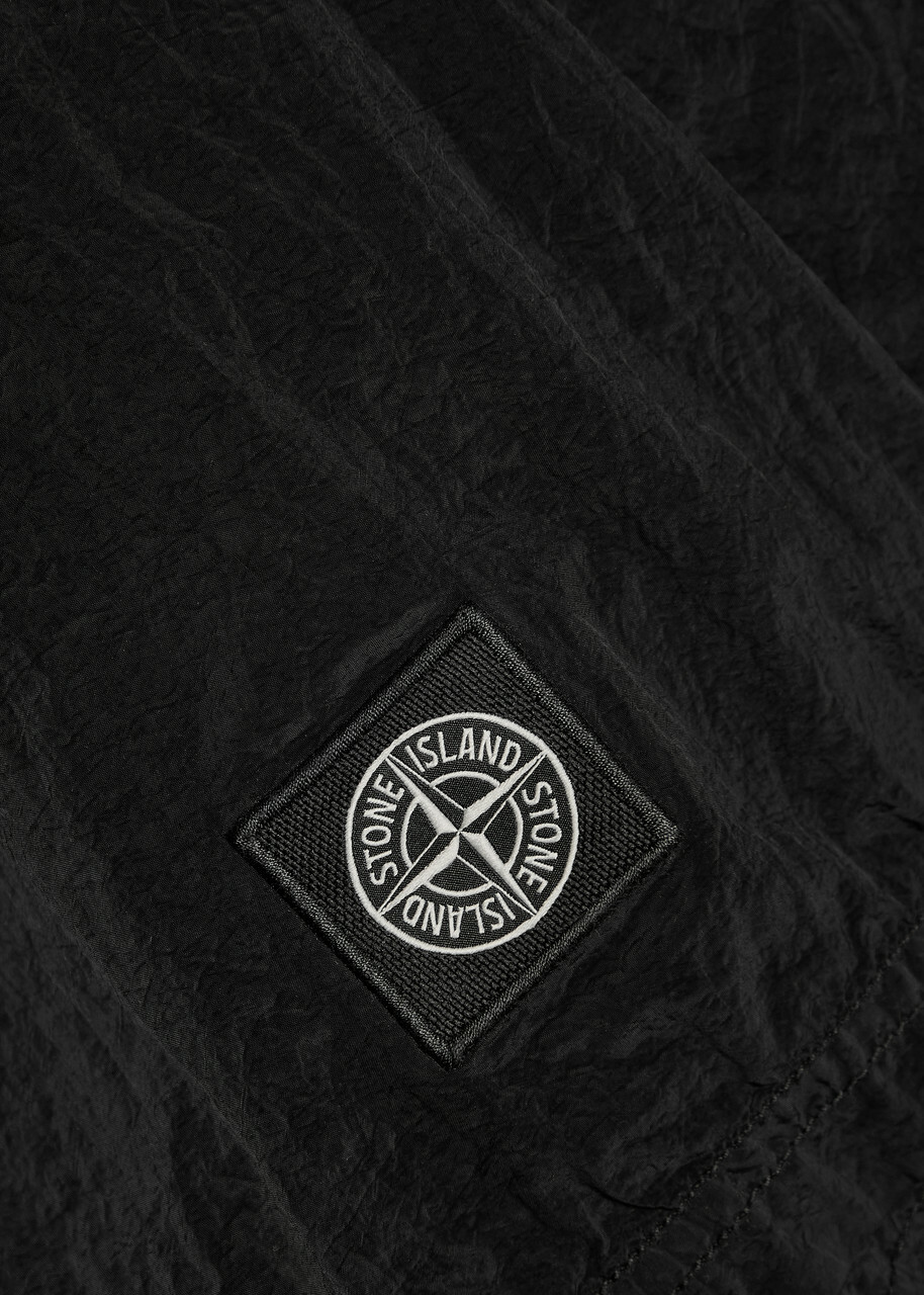 Stone Island Logo Crinkled Nylon Swim Shorts Black