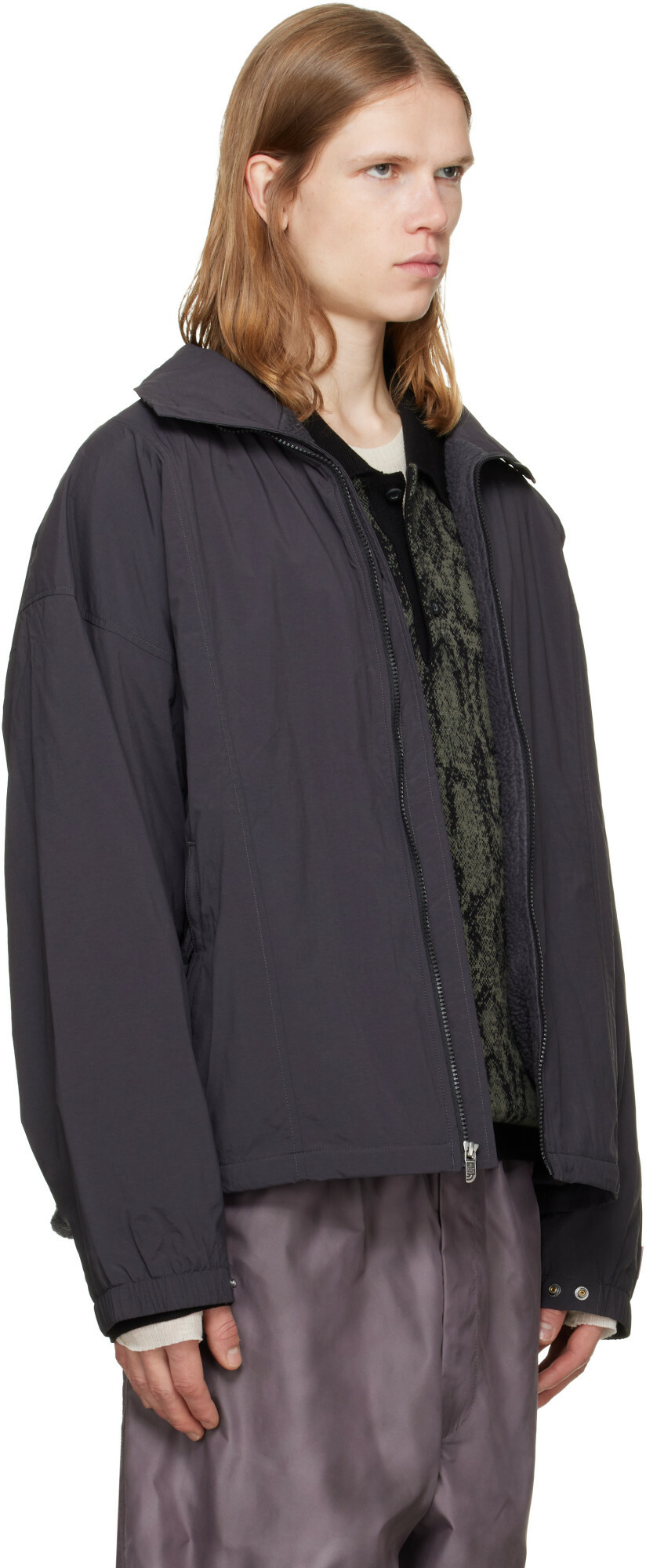 The North Face Gray TNF Red Box Nylon Fleece-Lined Jacket