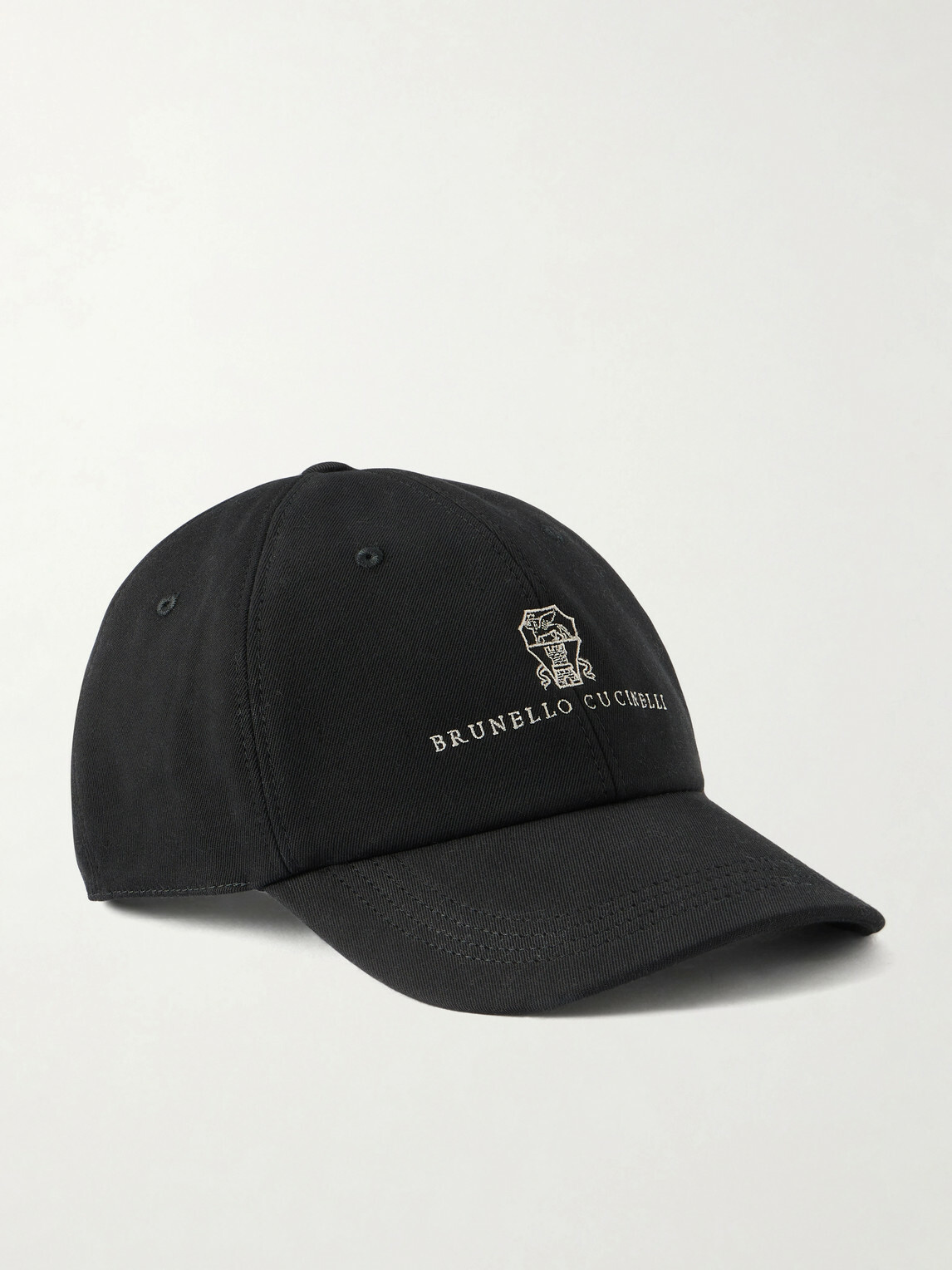 Brunello Cucinelli - Logo-Embroidered Leather-Trimmed Cotton-Twill Baseball Cap - Black