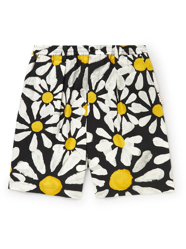 Photo: Marni - Euphoria Straight-Leg Pleated Floral-Print Cotton-Poplin Bermuda Shorts - Black