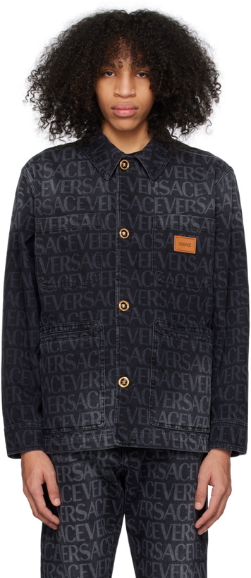 Photo: Versace Black Allover Denim Jacket