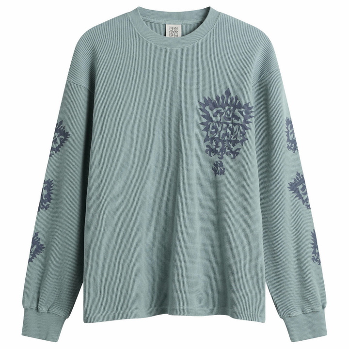 Photo: YESEYESEE Women's Y.E.S Stamp Waffle Long Sleeve in Light Blue
