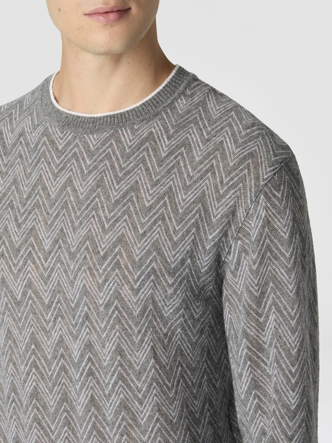 Missoni - Crew-neck cashmere pullover with zigzag pattern, Men, Grey