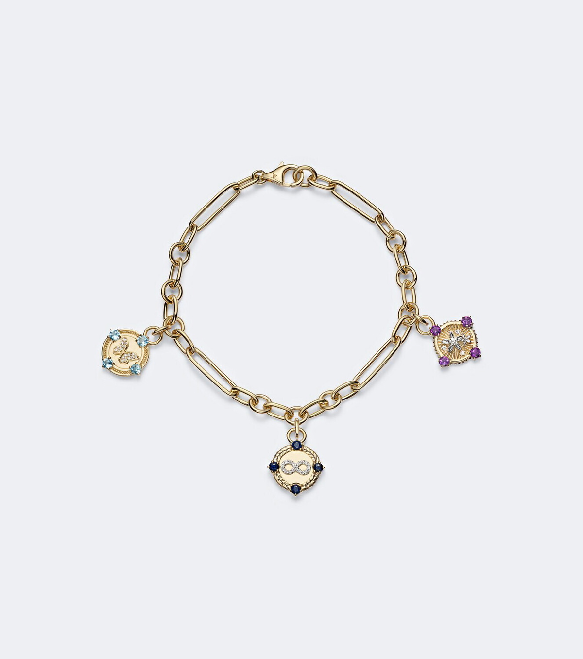 FoundRae Infinite Gratitude, Reverie, and Blossoms 18kt gold bracelet with gemstones