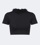Gucci Feather-trimmed jersey crop top