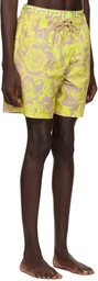 Versace Underwear Yellow Barocco Stencil Swim Shorts