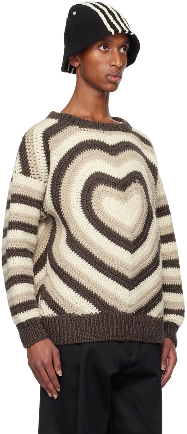 RICE NINE TEN Brown & Beige Heart Hand Knitted Sweater