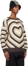 RICE NINE TEN Brown & Beige Heart Hand Knitted Sweater
