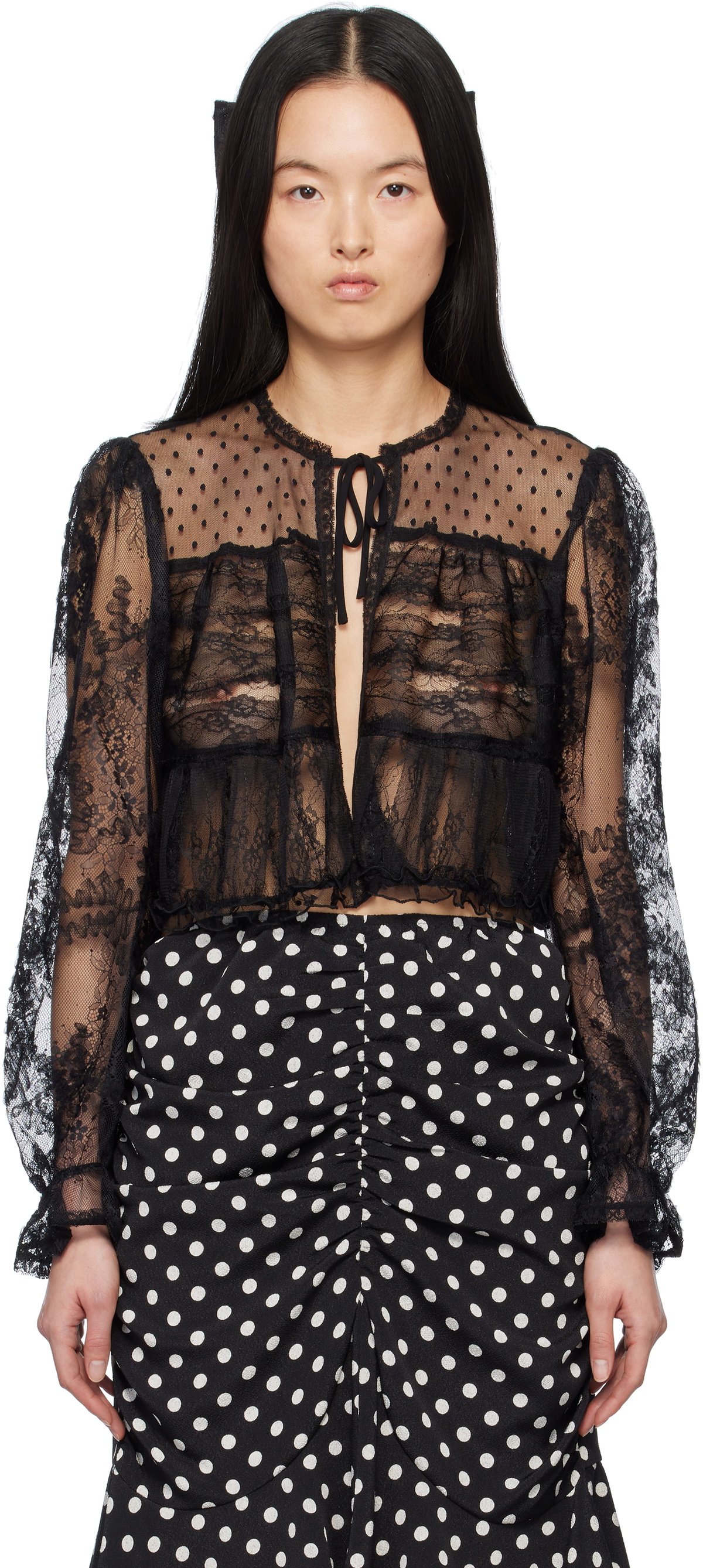 Anna Sui Black Lace Combo Bed Cardigan