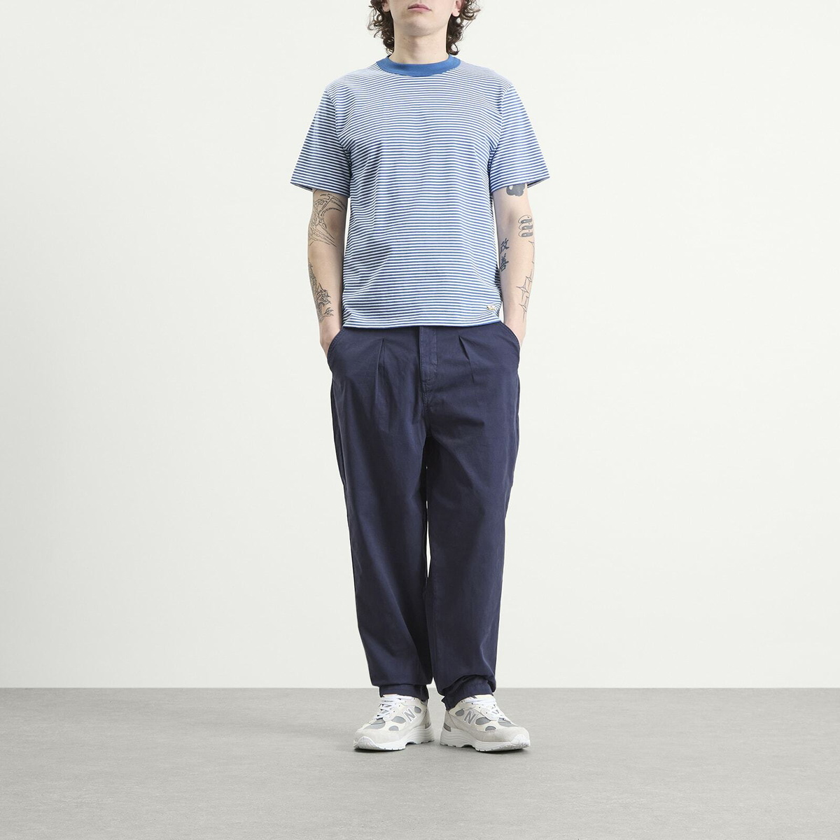 Armor-Lux Men's Fine Stripe T-Shirt in Dark Blue/Blanc