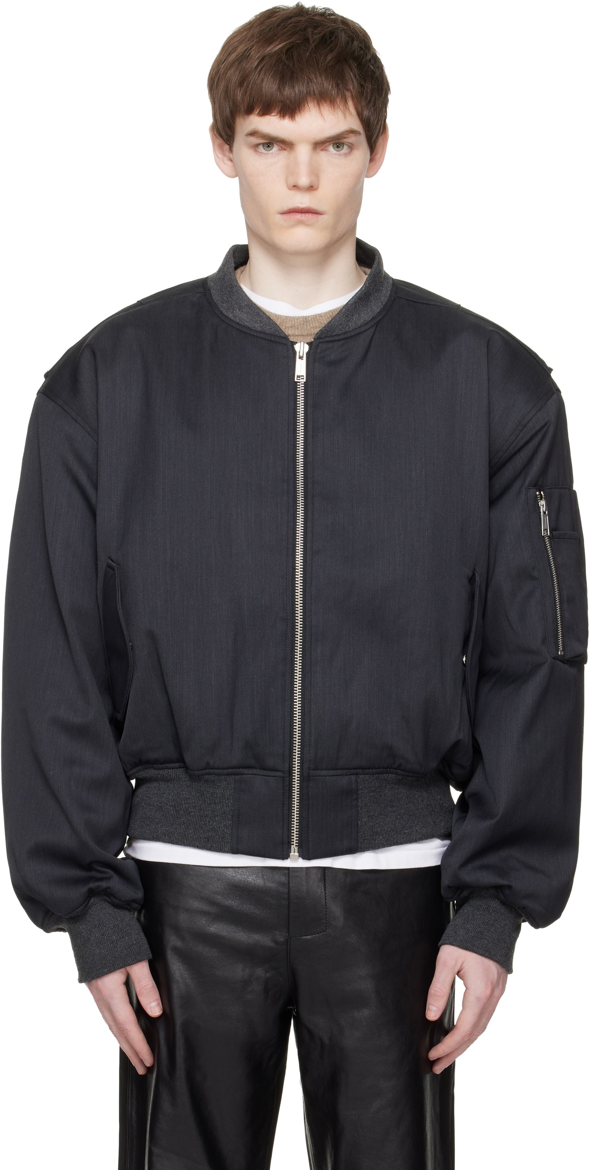 BLACKBARRETT by Neil Barrett Grey Down Reflective Bomber Jacket BLACKBARRETT by Neil Barrett Grey Down Reflective Bomber Jacket