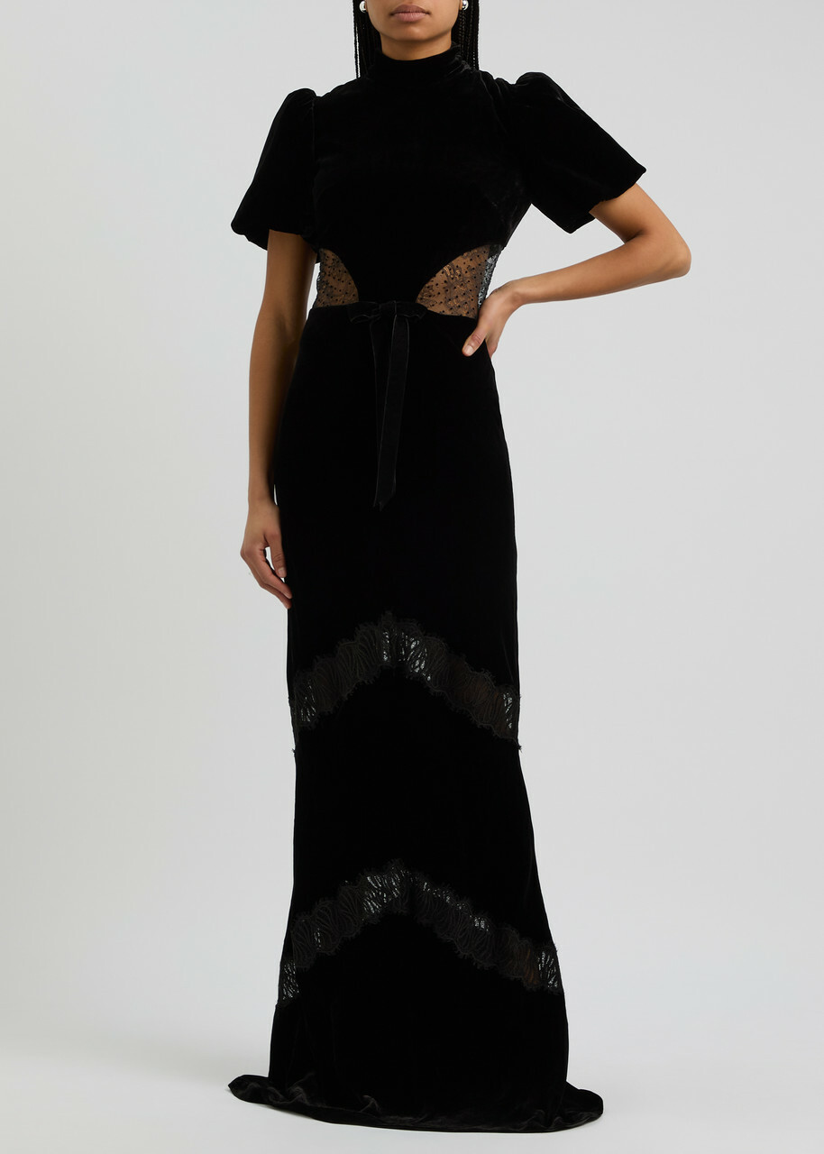 【REBECCA VALLANCE 】エレガント♪イザベラ ガウン Rebecca Vallance Ethel Lace-panelled Velvet Gown Black