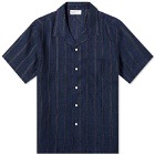 Universal Works Men's Linen Stripe Road Shirt in Navy