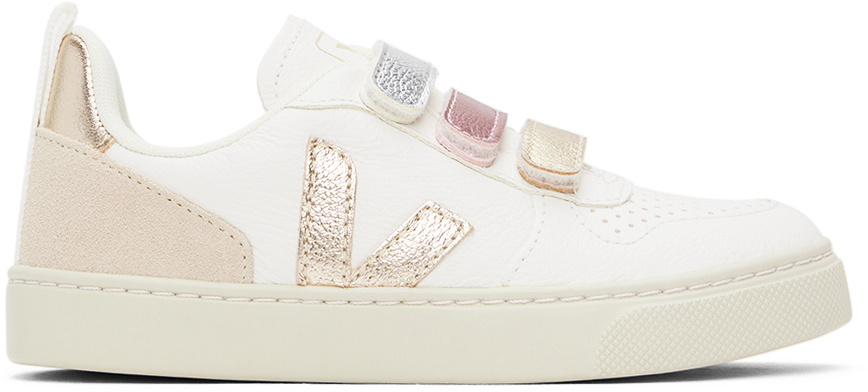 VEJA Kids White & Gold V-10 Sneakers VEJA