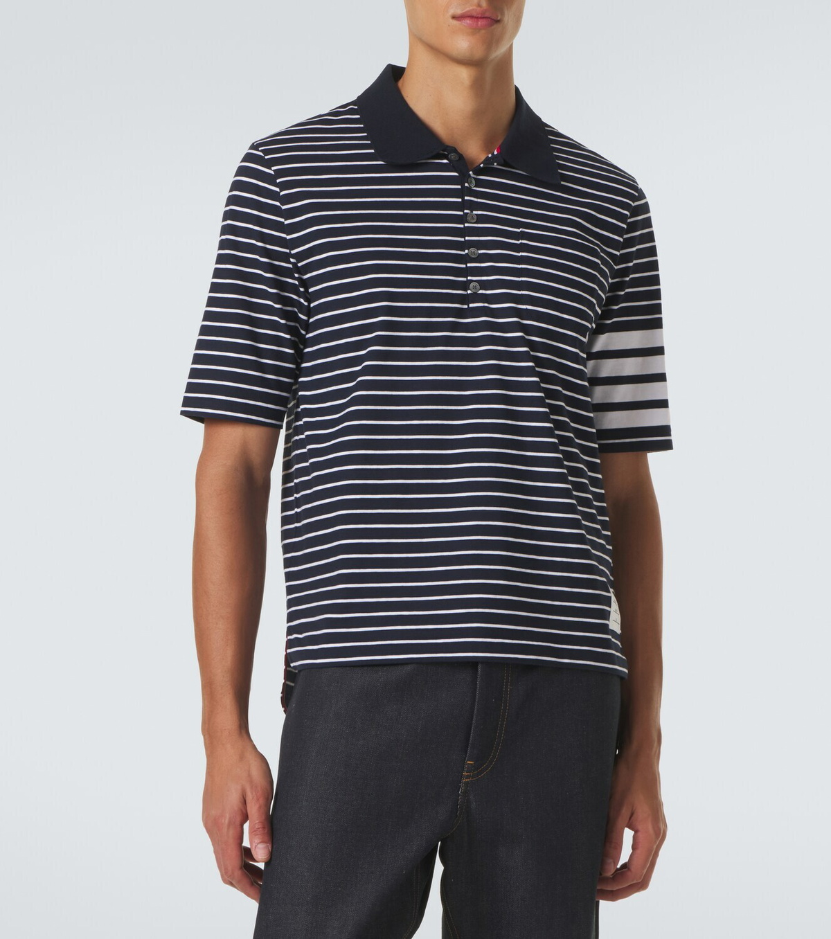 Thom Browne 4-Bar striped cotton polo shirt