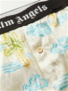 Palm Angels - Straight-Leg Metallic Printed Silk-Blend Trousers - White