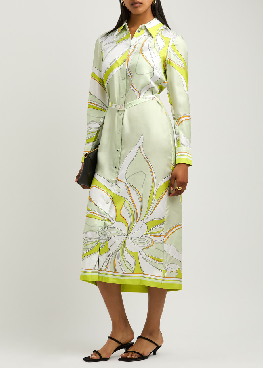 Tory Burch Printed Silk-satin Shirt Dress Green Tory Burch