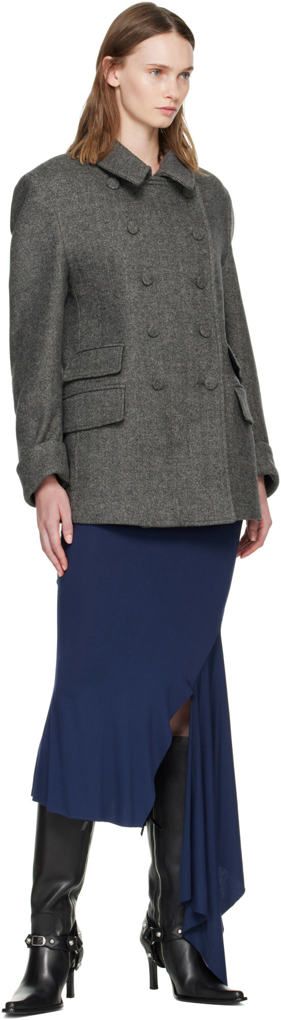 AARON ESH Gray Wool Peacoat