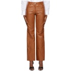 MSGM Tan Faux-Leather Trousers