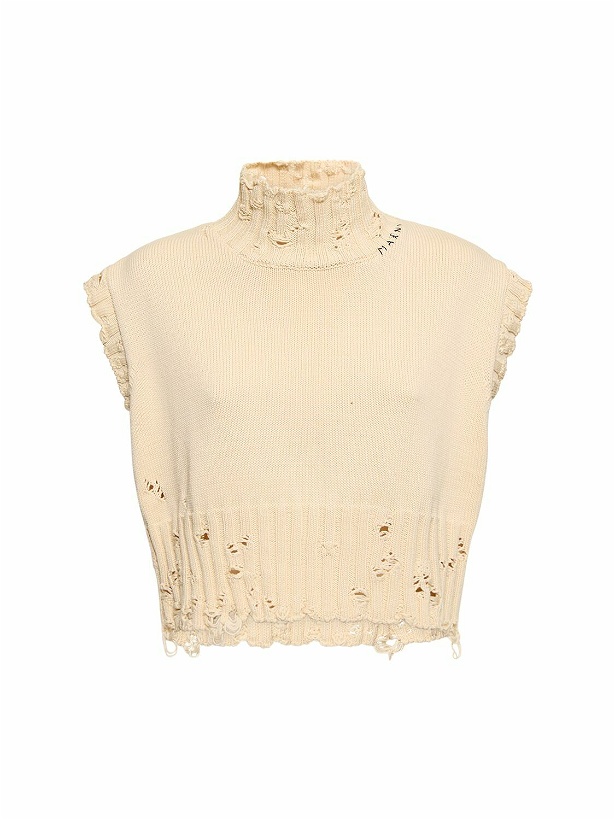 Photo: MARNI - Distressed Cotton Knit Turtleneck Vest
