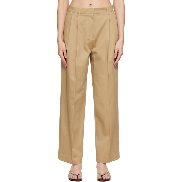 Photo: TONYWACK Beige Cotton Wide Leg Pleated Trousers