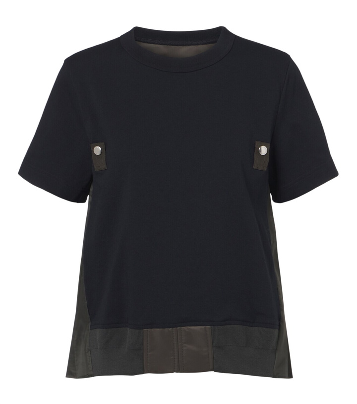 Photo: Sacai Paneled plissé cotton jersey T-shirt