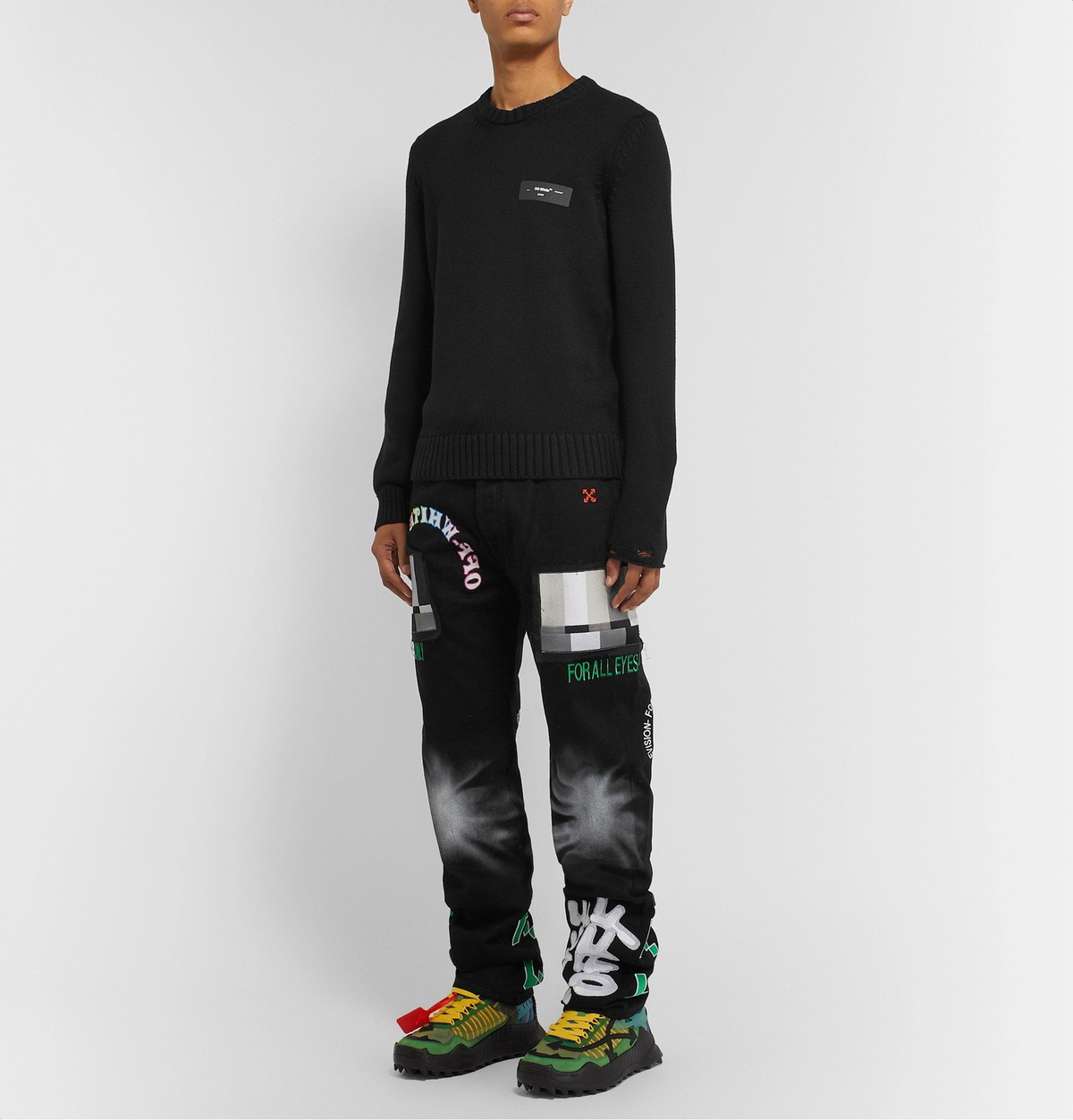 Off-White - EV BRAVADO Printed Embroidered Appliquéd Denim Jeans - Black