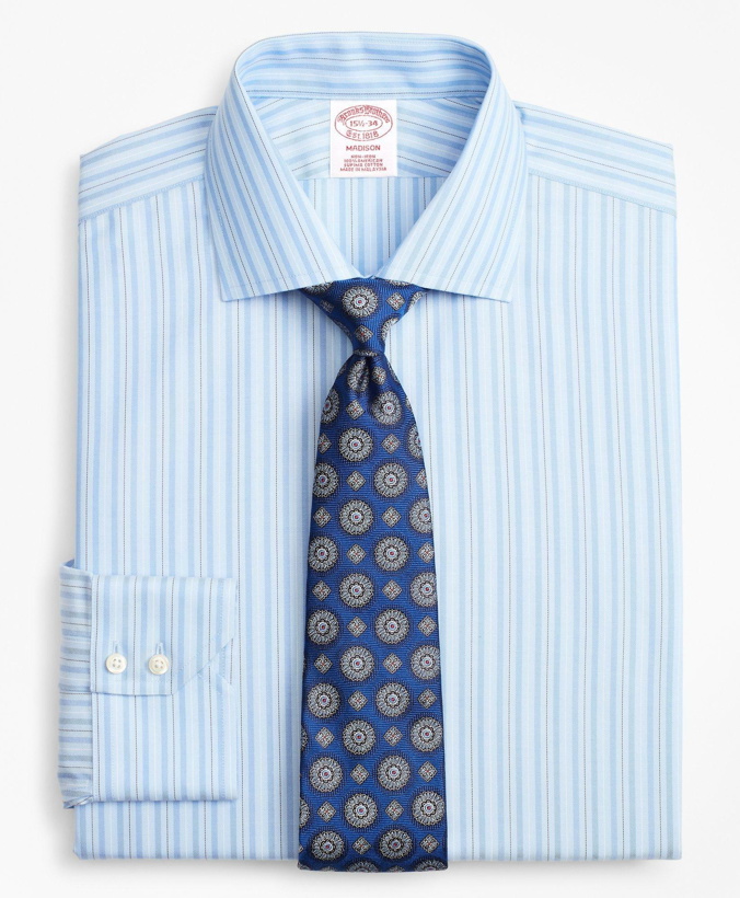 Photo: Brooks Brothers Men's Madison Relaxed-Fit Dress Shirt, Non-Iron Alternating Ground Stripe | Light Blue