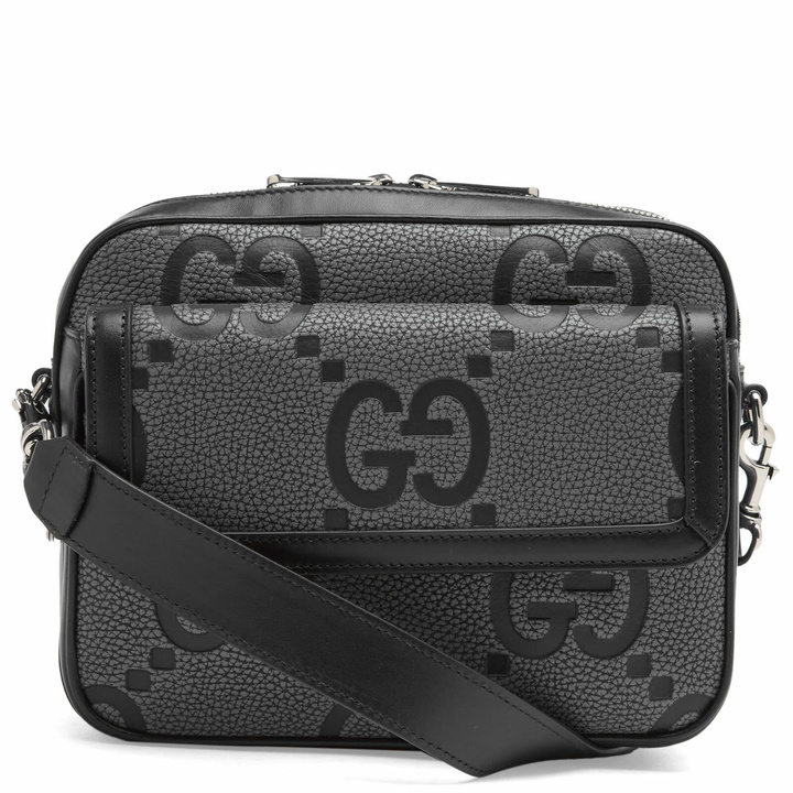 Photo: Gucci Men's GG Jumbo Leather Crossbody Bag in Black 