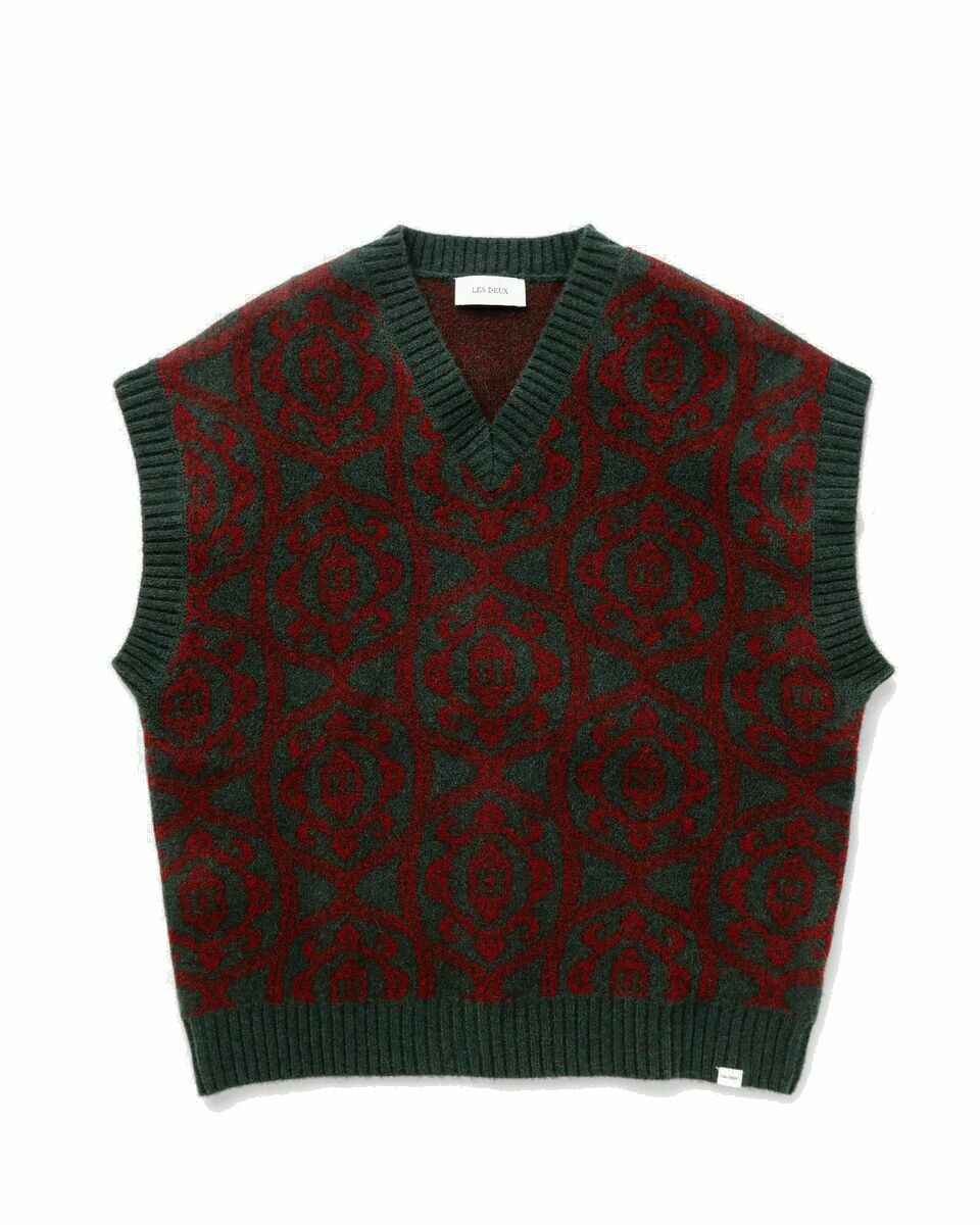 Photo: Les Deux Fillip Jacquard Slipover Green/Red - Mens - Vests