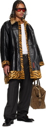 Martine Rose Black & Tan Leopard Reversible Leather Coat