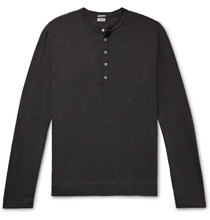 Photo: Massimo Alba - Cotton and Cashmere-Blend Jersey Henley T-Shirt - Gray