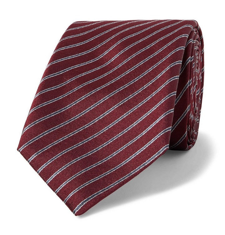 Photo: Giorgio Armani - 7cm Striped Silk-Jacquard Tie - Burgundy