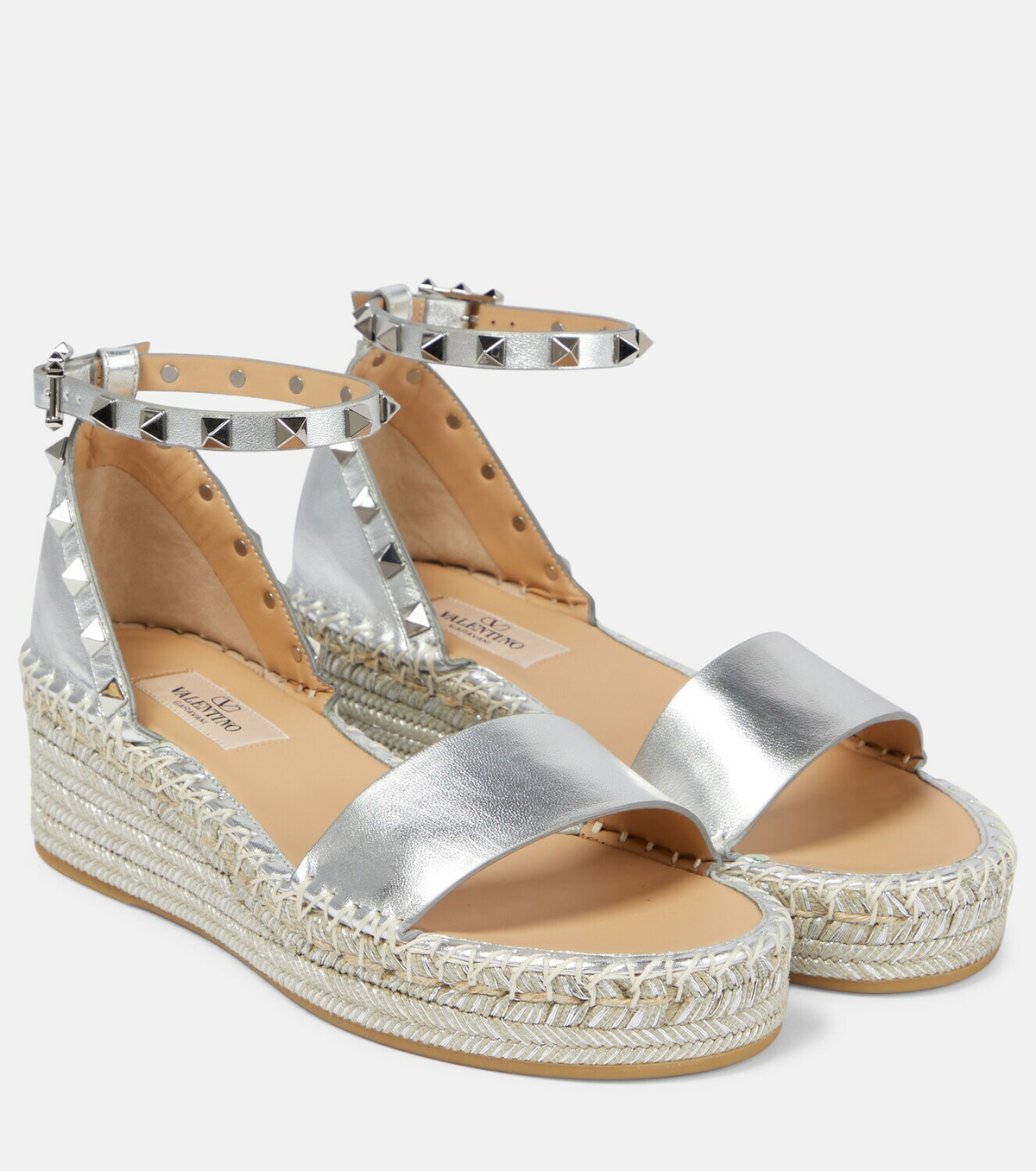 Valentino Garavani Rockstud metallic leather espadrille
