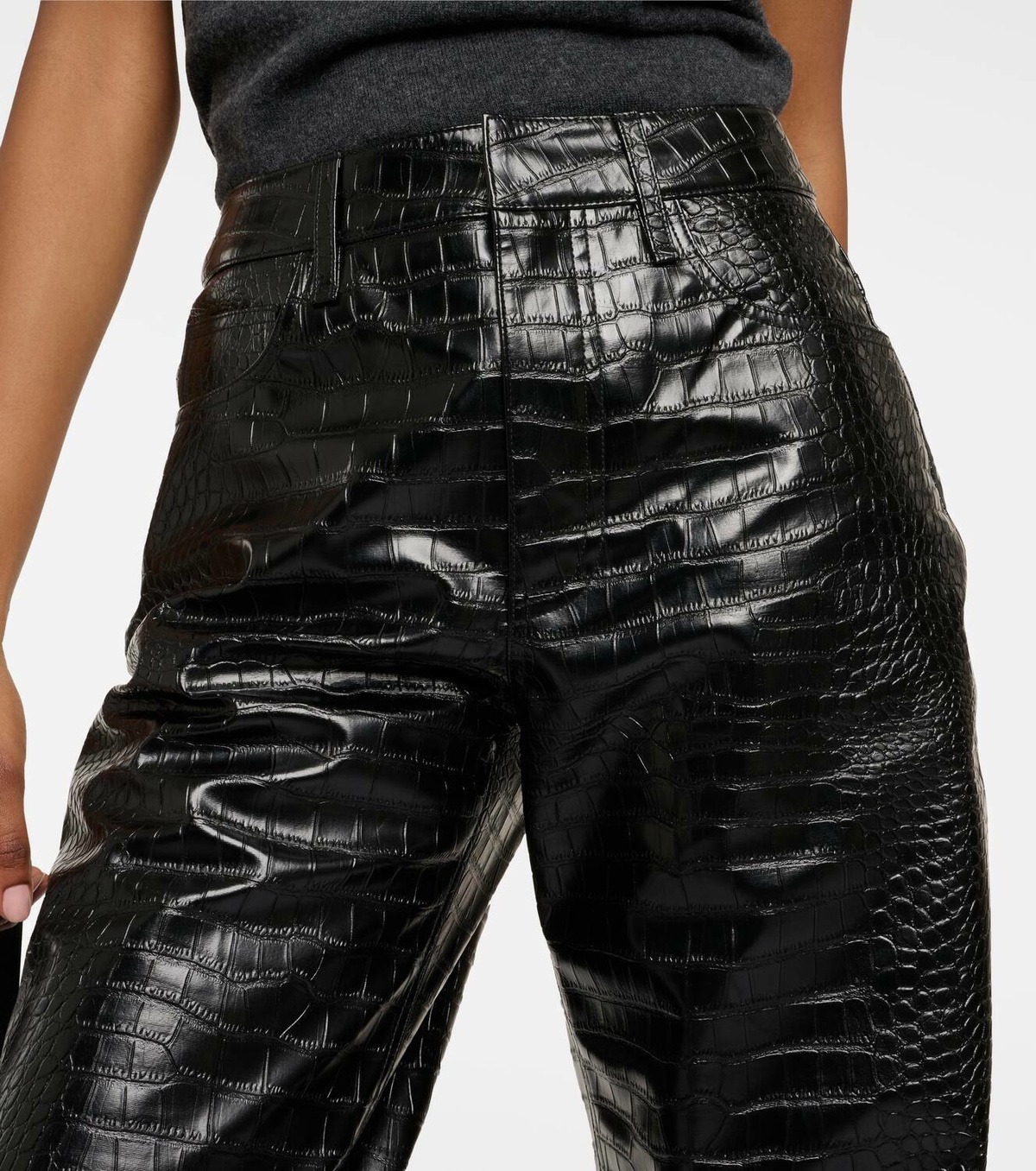 GOAR MATTE BLACK CROCO ZIPPER PANTS Delivered Duty Paid - Italian