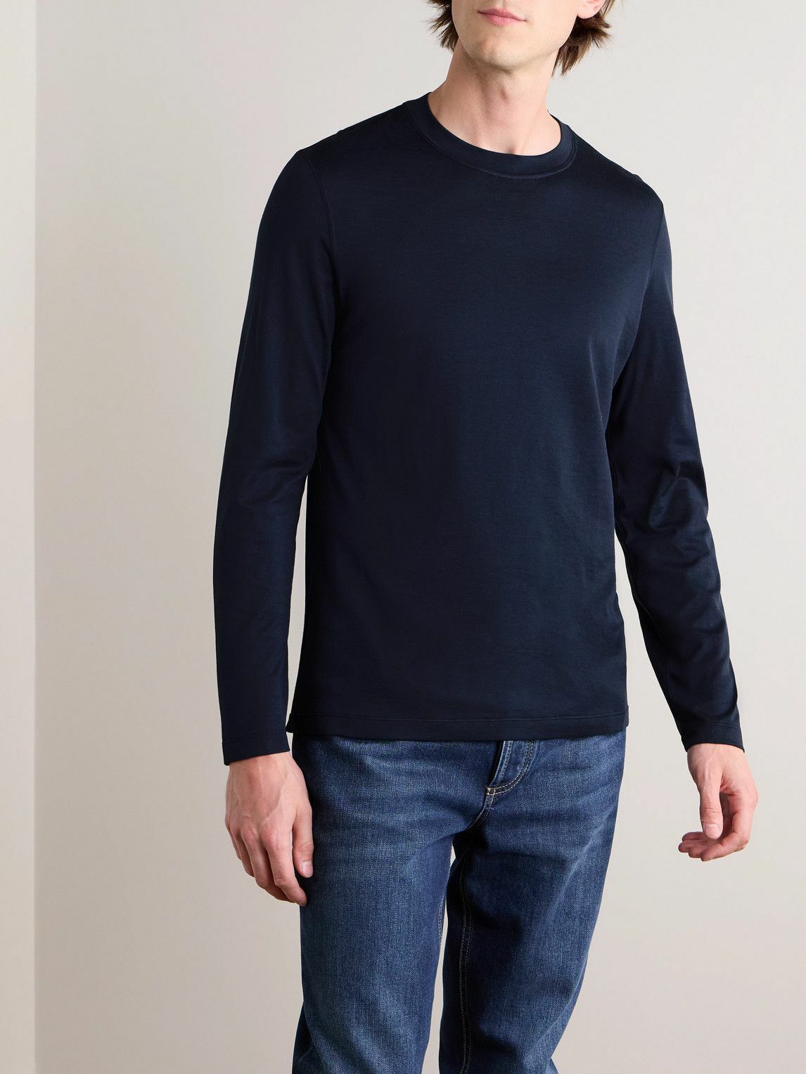 【関税・送料込】BRUNELLO CUCINELLI ポケット付き 長袖 Tシャツ Brunello Cucinelli - Layered Silk and Cotton-Blend Jersey T
