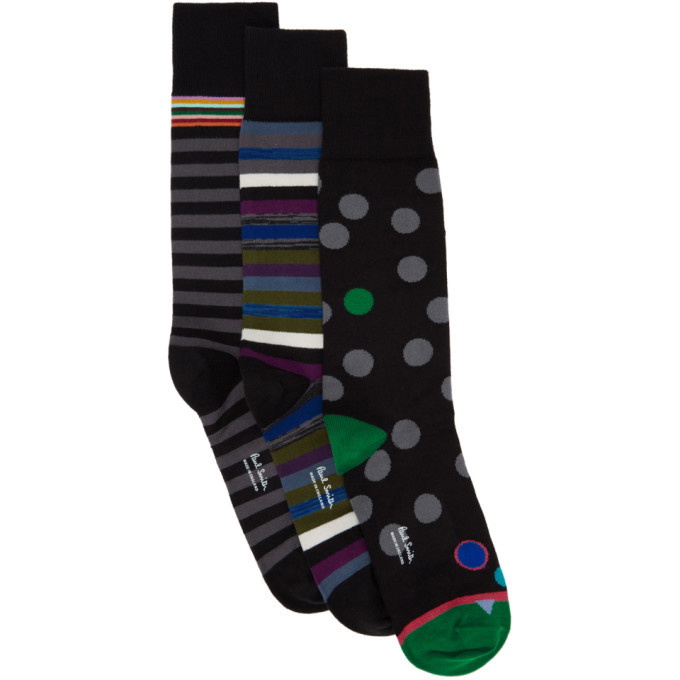 Photo: Paul Smith Three-Pack Black Pattern Socks