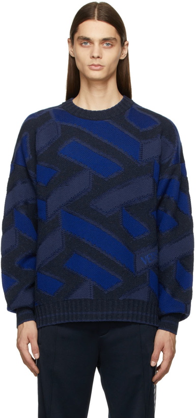 Photo: Versace Navy Jacquard La Greca Sweater