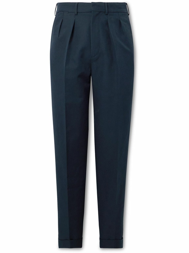 Photo: TOM FORD - Tapered Pleated Cotton Trousers - Blue