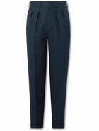 TOM FORD - Tapered Pleated Cotton Trousers - Blue
