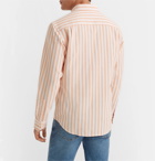 Club Monaco - Button-Down Collar Striped Waffle-Knit Cotton Shirt - Orange