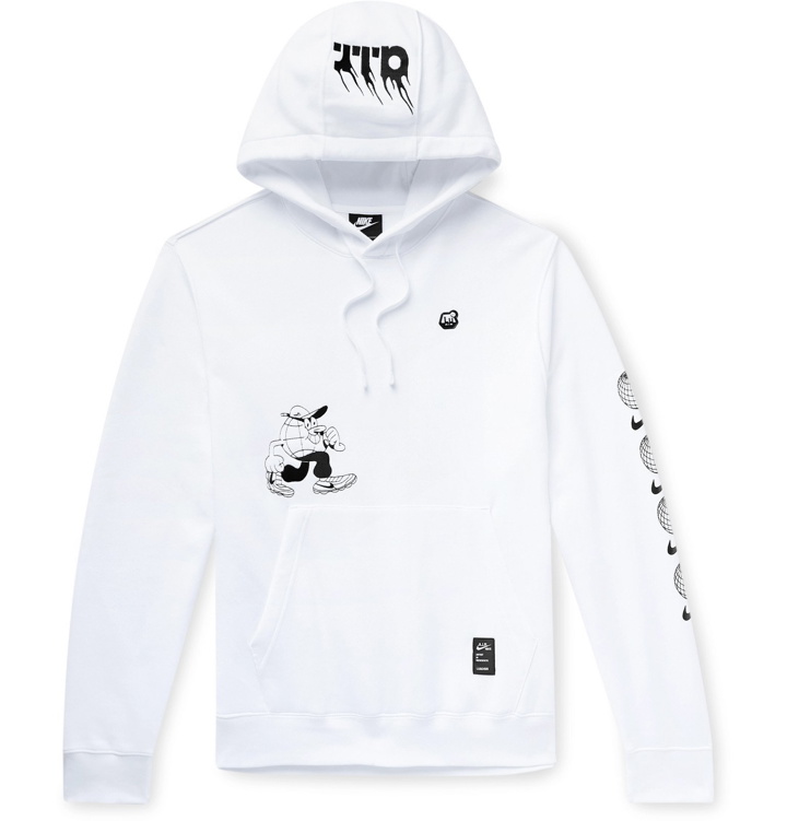 Photo: Nike - Sportswear Printed Embroidered Fleece-Back Cotton-Blend Jersey Hoodie - White