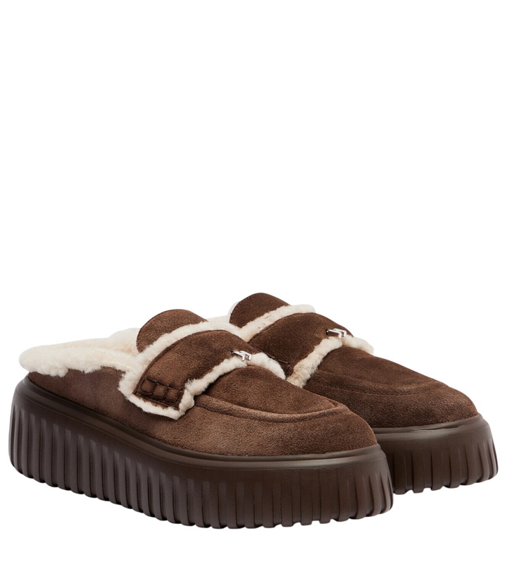 Photo: Hogan HStripes shearling-trimmed platform loafers