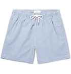 Mr P. - Striped Cotton-Blend Seersucker Swim Shorts - Blue