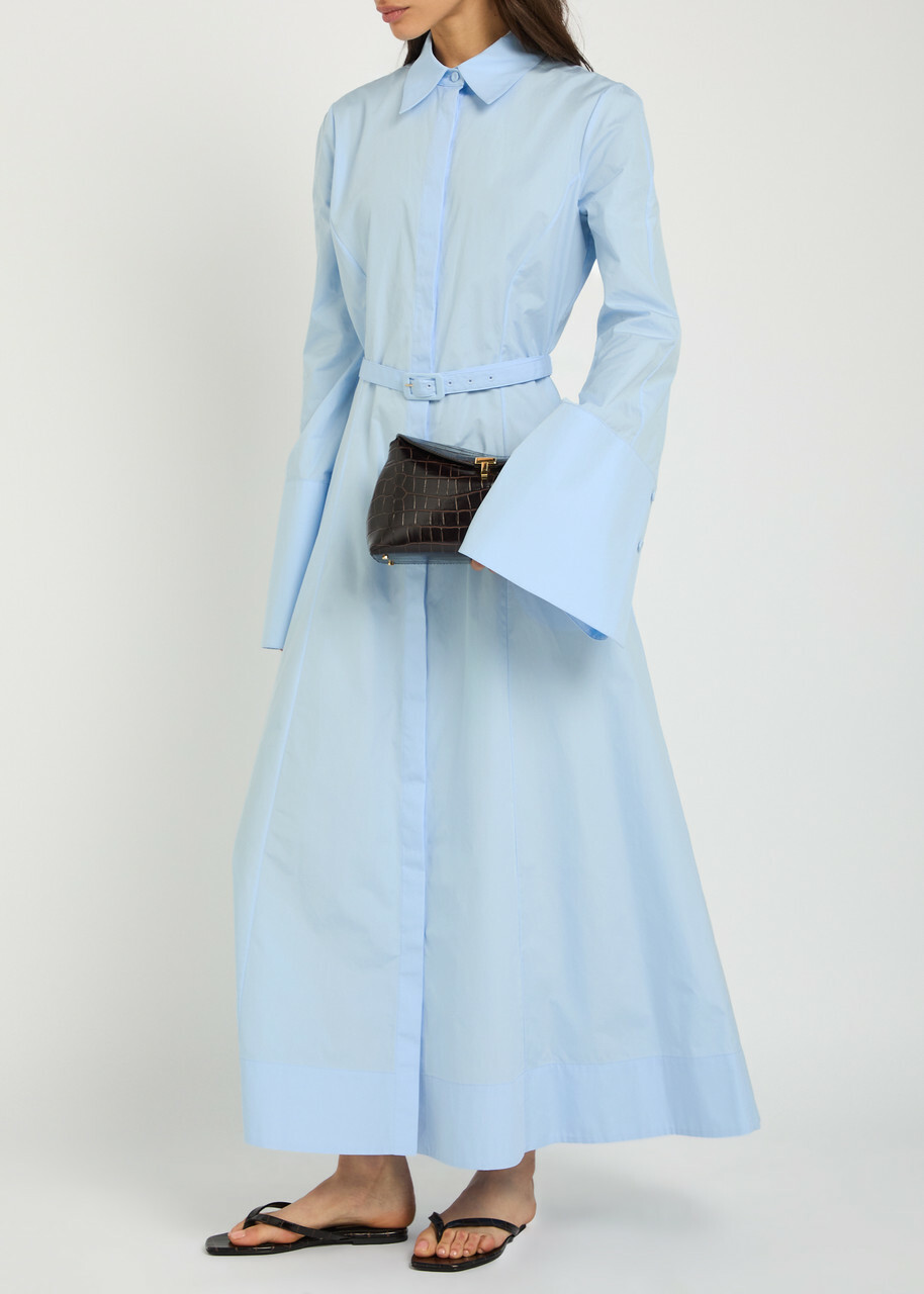 Gabriela Hearst Carmina Belted Cotton-poplin Maxi Shirt Dress Light Blue