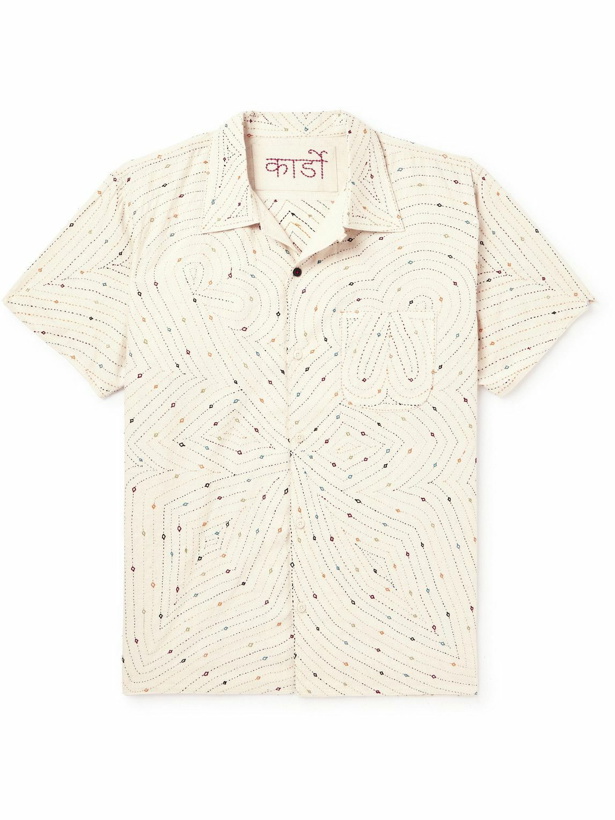 Photo: Kardo - Convertible-Collar Embroidered Cotton Shirt - Neutrals