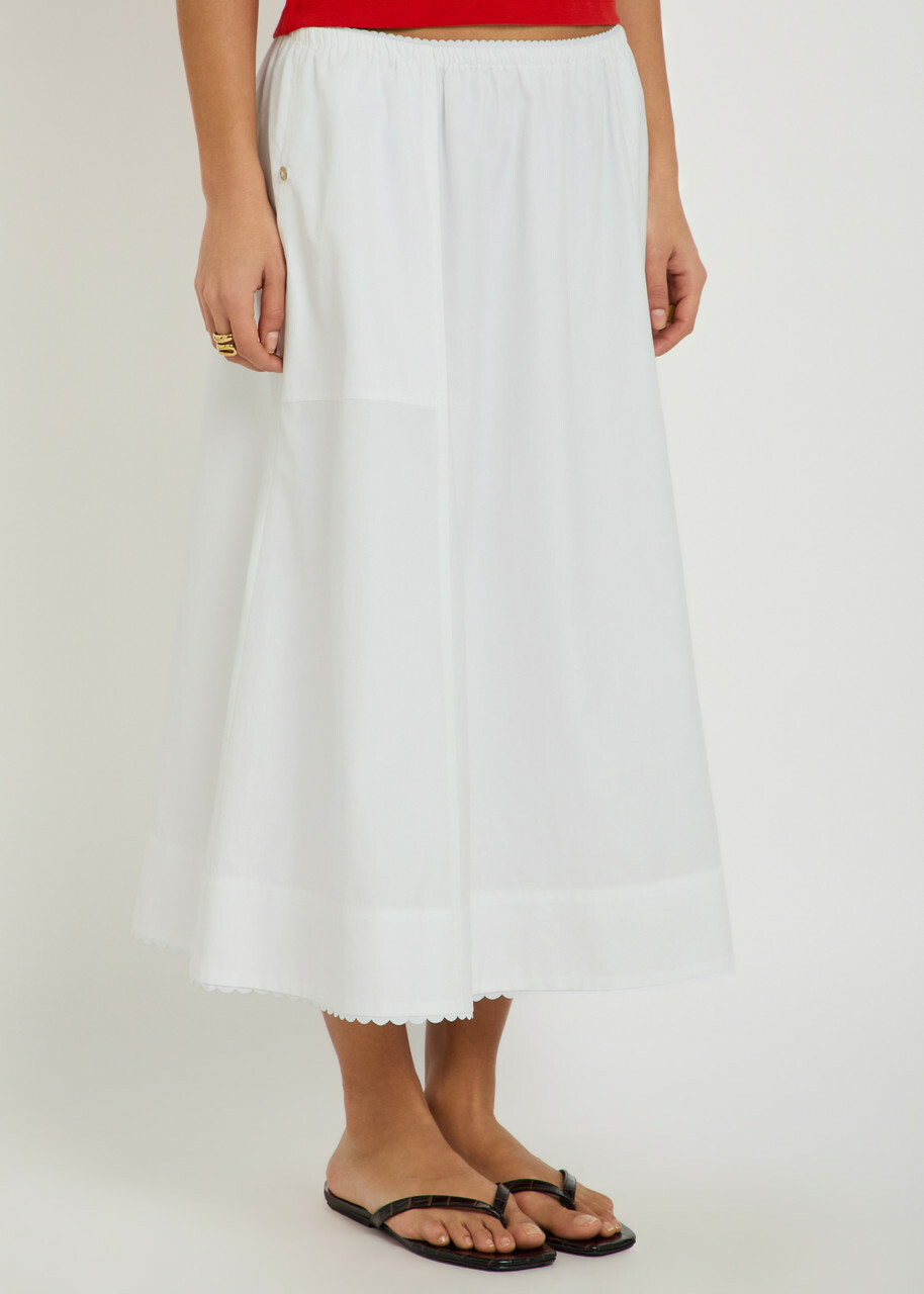 Vince Scalloped Cotton Midi Skirt White